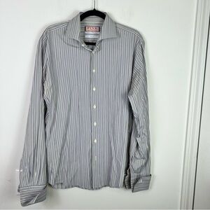 Pink Thomas Pink shirt mens 16 grey striped slim fit button down 100% cotton